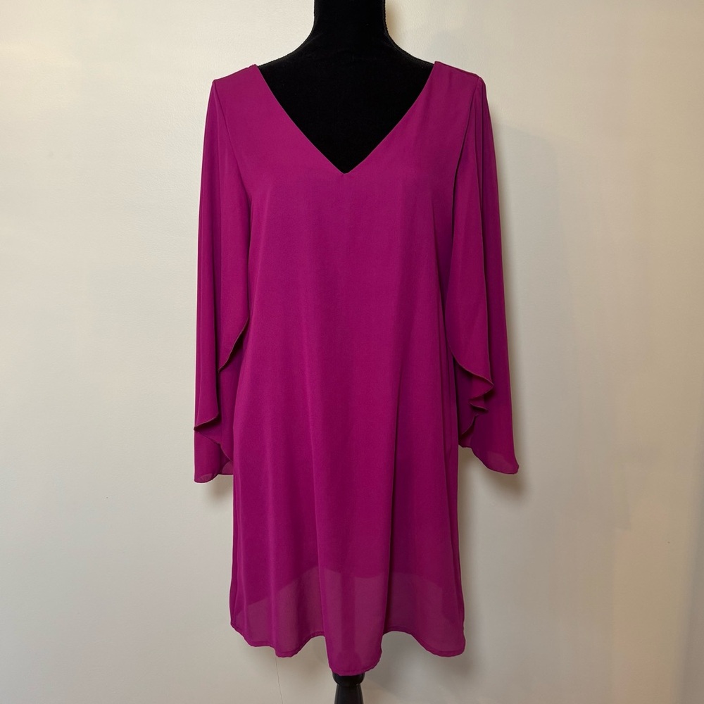 NWT Newbury Kustom Dress Women’s Medium Mulberry V Neck Flowy Long Sleeve